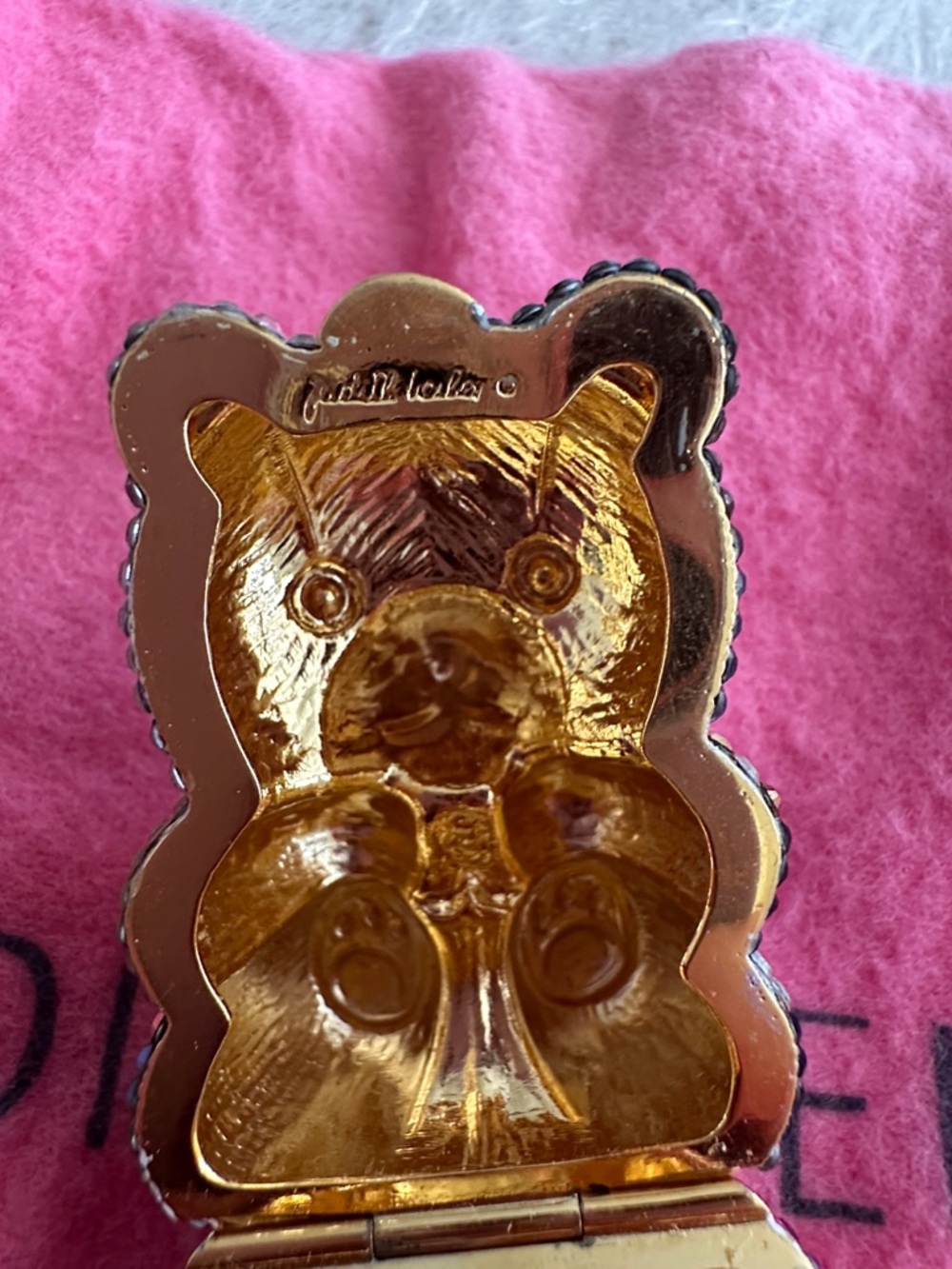 Jenni Gold Teddy Bear Trinket Box on Pink Pouch - Picture 4 of 8